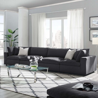 EEI-3357-GRY Commix Down Filled Overstuffed 4 Piece Sectional Sofa Set Gray