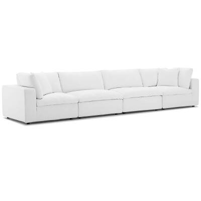 EEI-3357-WHI Commix Down Filled Overstuffed 4 Piece Sectional Sofa Set White