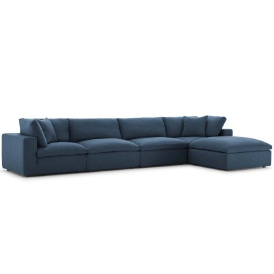 EEI-3358-AZU Commix Down Filled Overstuffed 5 Piece Sectional Sofa Set Azure