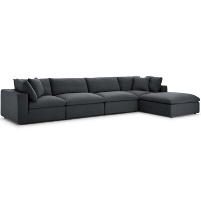 EEI-3358-GRY Commix Down Filled Overstuffed 5 Piece Sectional Sofa Set Gray
