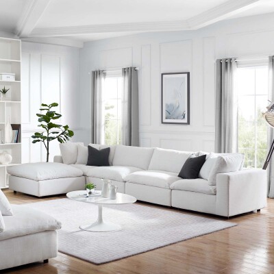 EEI-3358-WHI Commix Down Filled Overstuffed 5 Piece Sectional Sofa Set White