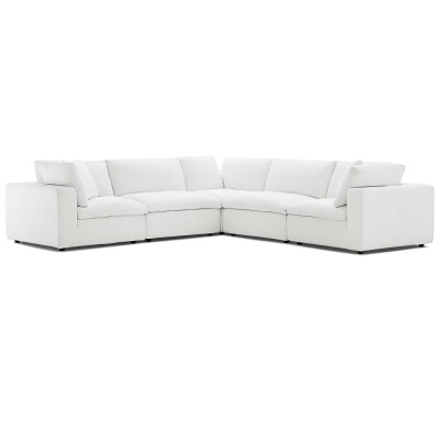EEI-3359-WHI Commix Down Filled Overstuffed 5 Piece Sectional Sofa Set White