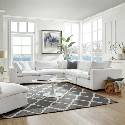 EEI-3359-WHI Commix Down Filled Overstuffed 5 Piece Sectional Sofa Set White