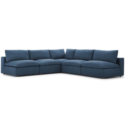 EEI-3360-AZU Commix Down Filled Overstuffed 5 Piece Sectional Sofa Set Azure