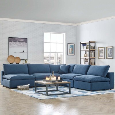 EEI-3360-AZU Commix Down Filled Overstuffed 5 Piece Sectional Sofa Set Azure