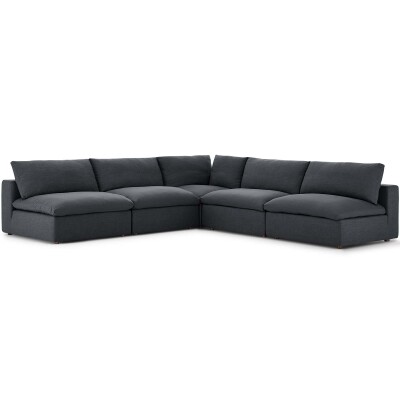 EEI-3360-GRY Commix Down Filled Overstuffed 5 Piece Sectional Sofa Set Gray