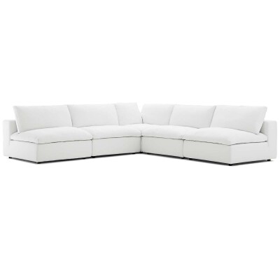 EEI-3360-WHI Commix Down Filled Overstuffed 5 Piece Sectional Sofa Set White