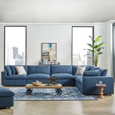 EEI-3361-AZU Commix Down Filled Overstuffed 6 Piece Sectional Sofa Set Azure