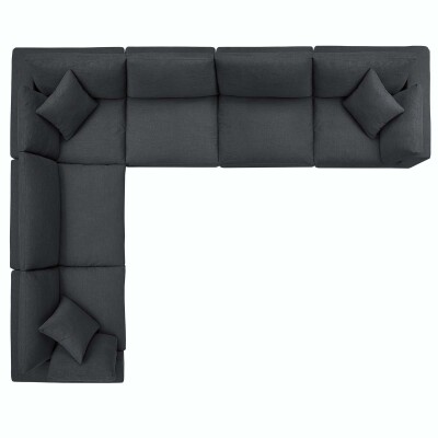 A sectional couch in a black color.