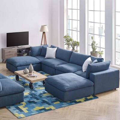 EEI-3362-AZU Commix Down Filled Overstuffed 6 Piece Sectional Sofa Set Azure