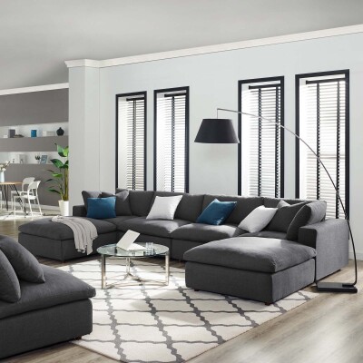 EEI-3362-GRY Commix Down Filled Overstuffed 6 Piece Sectional Sofa Set Gray