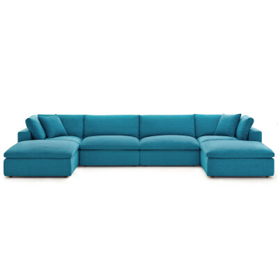 EEI-3362-TEA Commix Down Filled Overstuffed 6 Piece Sectional Sofa Set Teal