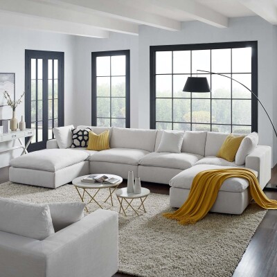 EEI-3362-WHI Commix Down Filled Overstuffed 6 Piece Sectional Sofa Set White