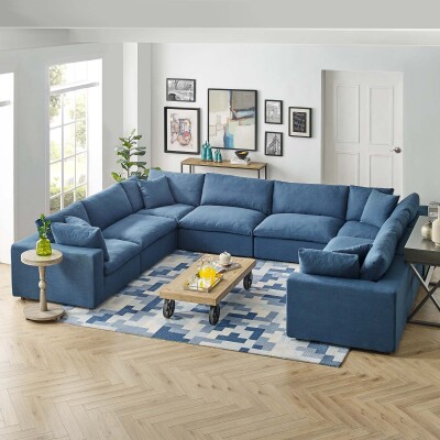 EEI-3363-AZU Commix Down Filled Overstuffed 8 Piece Sectional Sofa Set Azure