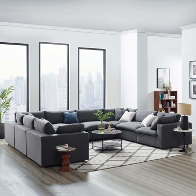 EEI-3363-GRY Commix Down Filled Overstuffed 8 Piece Sectional Sofa Set Gray