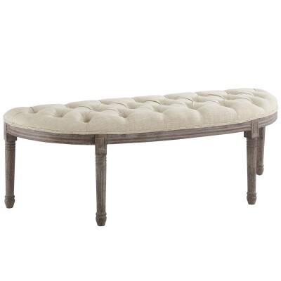 EEI-3369-BEI Esteem Vintage French Upholstered Fabric Semi-Circle Bench Beige
