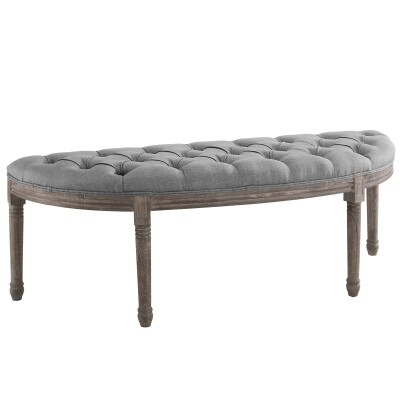 EEI-3369-LGR Esteem Vintage French Upholstered Fabric Semi-Circle Bench Light Gray