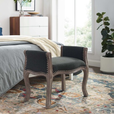 EEI-3370-GRY Avail Vintage French Upholstered Fabric Bench Gray