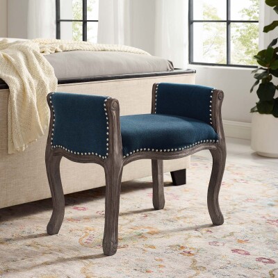 EEI-3370-NAV Avail Vintage French Upholstered Fabric Bench Navy