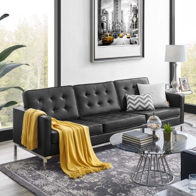 EEI-3385-SLV-BLK Loft Tufted Upholstered Faux Leather Sofa
