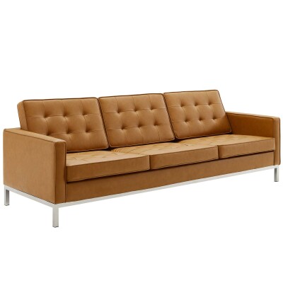 EEI-3385-SLV-TAN Loft Tufted Upholstered Faux Leather Sofa