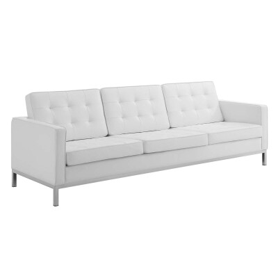 EEI-3385-SLV-WHI Loft Tufted Upholstered Faux Leather Sofa