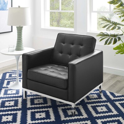 EEI-3391-SLV-BLK Loft Tufted Upholstered Faux Leather Armchair