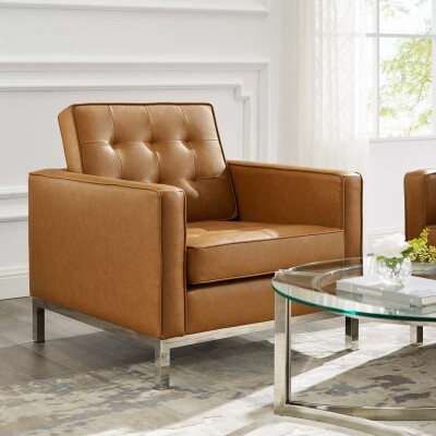 EEI-3391-SLV-TAN Loft Tufted Upholstered Faux Leather Armchair