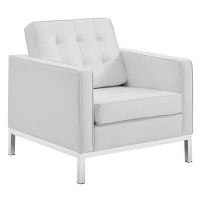 EEI-3391-SLV-WHI Loft Tufted Upholstered Faux Leather Armchair