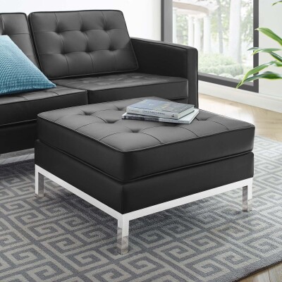 EEI-3394-SLV-BLK Loft Tufted Upholstered Faux Leather Ottoman