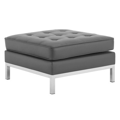 EEI-3394-SLV-GRY Loft Tufted Upholstered Faux Leather Ottoman