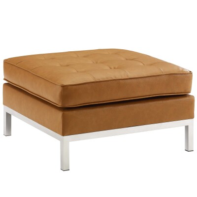 EEI-3394-SLV-TAN Loft Tufted Upholstered Faux Leather Ottoman