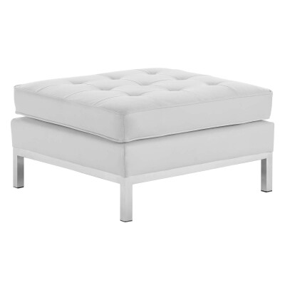 EEI-3394-SLV-WHI Loft Tufted Upholstered Faux Leather Ottoman