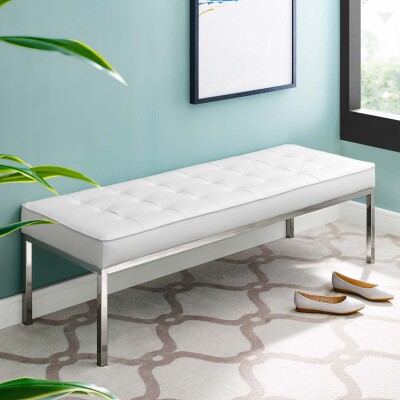 EEI-3397-SLV-WHI Loft Tufted Large Upholstered Faux Leather Bench