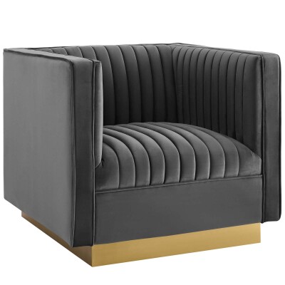 EEI-3406-GRY Sanguine Vertical Channel Tufted Accent Performance Velvet Armchair Gray