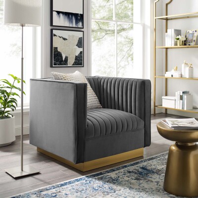 EEI-3406-GRY Sanguine Vertical Channel Tufted Accent Performance Velvet Armchair Gray