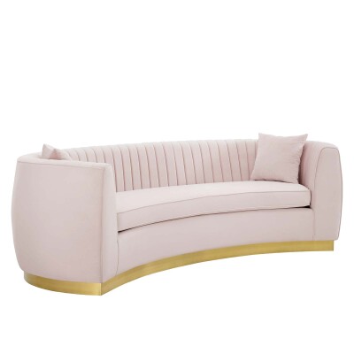 EEI-3407-PNK Enthusiastic Vertical Channel Tufted Curved Performance Velvet Sofa in Pink