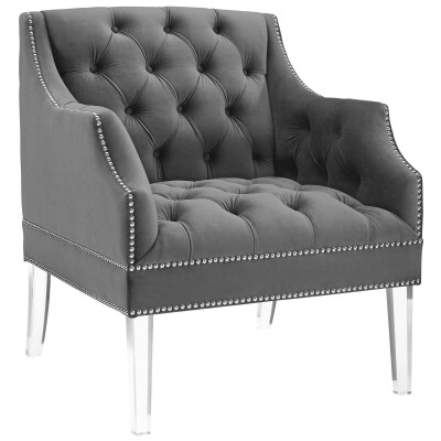 EEI-3413-GRY Proverbial Tufted Button Accent Performance Velvet Armchair Gray