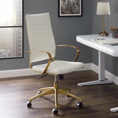 EEI-3417-GLD-WHI Jive Gold Stainless Steel Highback Office Chair Gold White