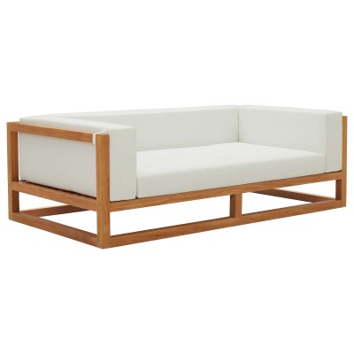 EEI-3423-NAT-WHI Newbury Accent Lounge Outdoor Patio Premium Grade A Teak Wood Sofa