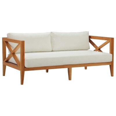 EEI-3427-NAT-WHI Northlake Outdoor Patio Premium Grade A Teak Wood Sofa