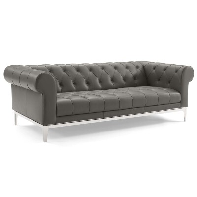 EEI-3441-GRY Idyll Tufted Button Upholstered Leather Chesterfield Sofa Gray