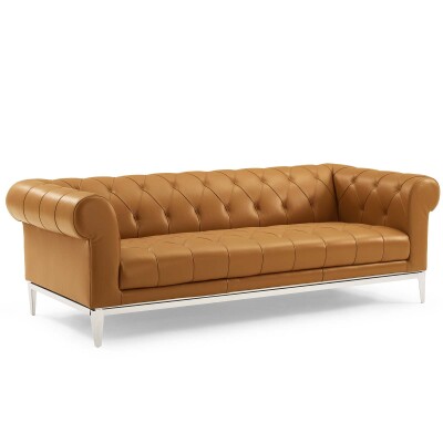 EEI-3441-TAN Idyll Tufted Button Upholstered Leather Chesterfield Sofa Tan