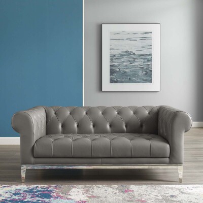 EEI-3442-GRY Idyll Tufted Button Upholstered Leather Chesterfield Loveseat Gray