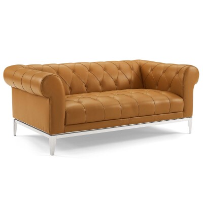 EEI-3442-TAN Idyll Tufted Button Upholstered Leather Chesterfield Loveseat Tan
