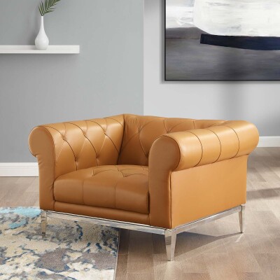EEI-3443-TAN Idyll Tufted Button Upholstered Leather Chesterfield Armchair Tan