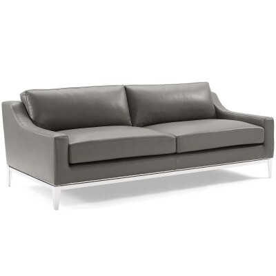 EEI-3444-GRY Harness 83.5" Stainless Steel Base Leather Sofa Gray