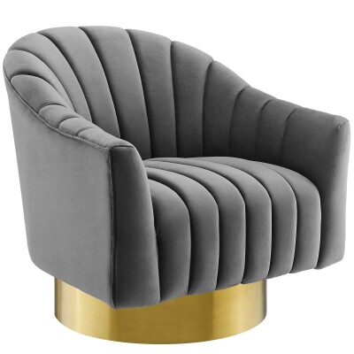 EEI-3459-GRY Buoyant Vertical Channel Tufted Accent Lounge Performance Velvet Swivel Chair Gray