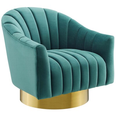 EEI-3459-TEA Buoyant Vertical Channel Tufted Accent Lounge Performance Velvet Swivel Chair Teal