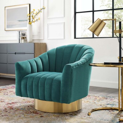 EEI-3459-TEA Buoyant Vertical Channel Tufted Accent Lounge Performance Velvet Swivel Chair Teal